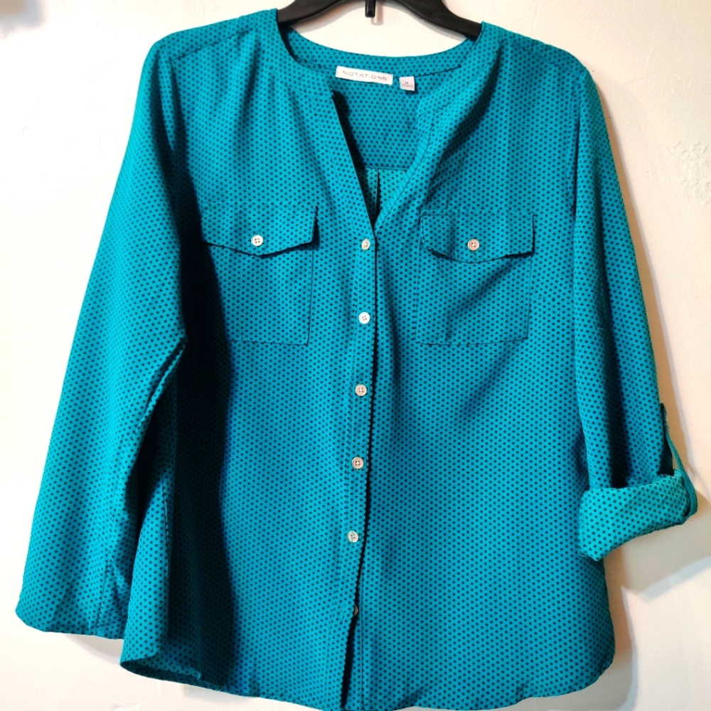 Notations Collarless Button-Down Blouse M NWOT